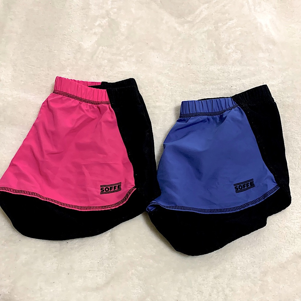PAIR Soffe Women’s Pink/Blue Workout Shorts Small